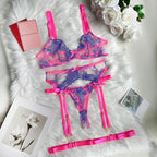 Pink Sheer Lace Floral Lingerie Set