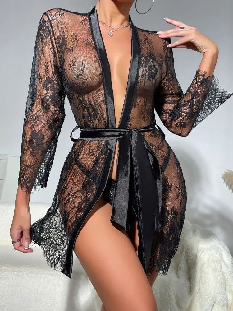 Sheer Lace Kimono Robe