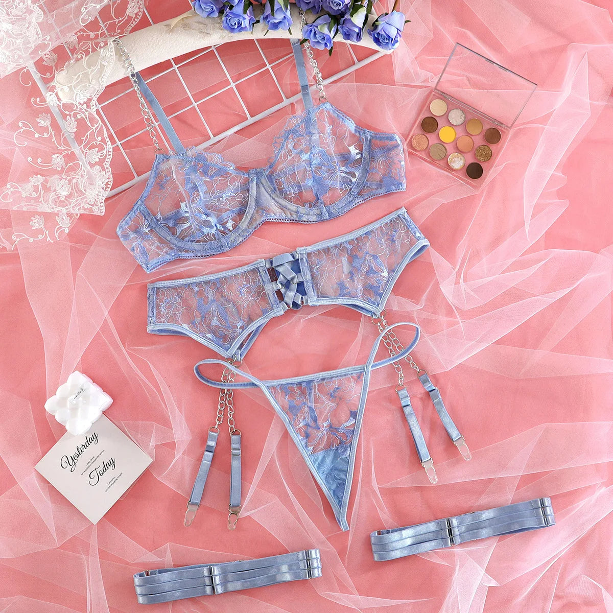 Floral Embroidered Lingerie Set