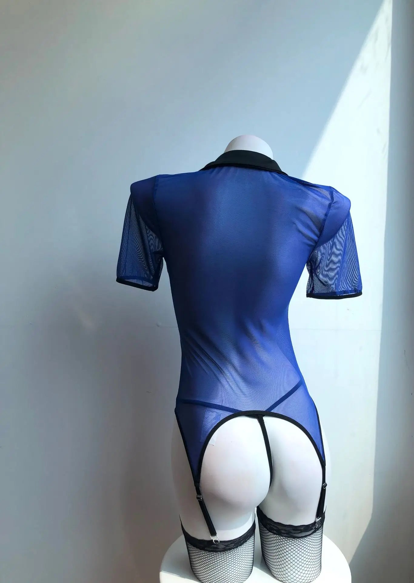 Blue Police Mesh Lingerie Set