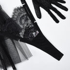 Black Sheer Lace Ruffle Skirt Lingerie Set