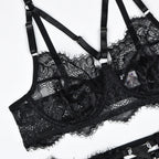 Black Sheer Lace Ruffle Skirt Lingerie Set