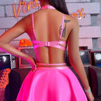 Leather Plunge Bra & Skirt Lingerie Set