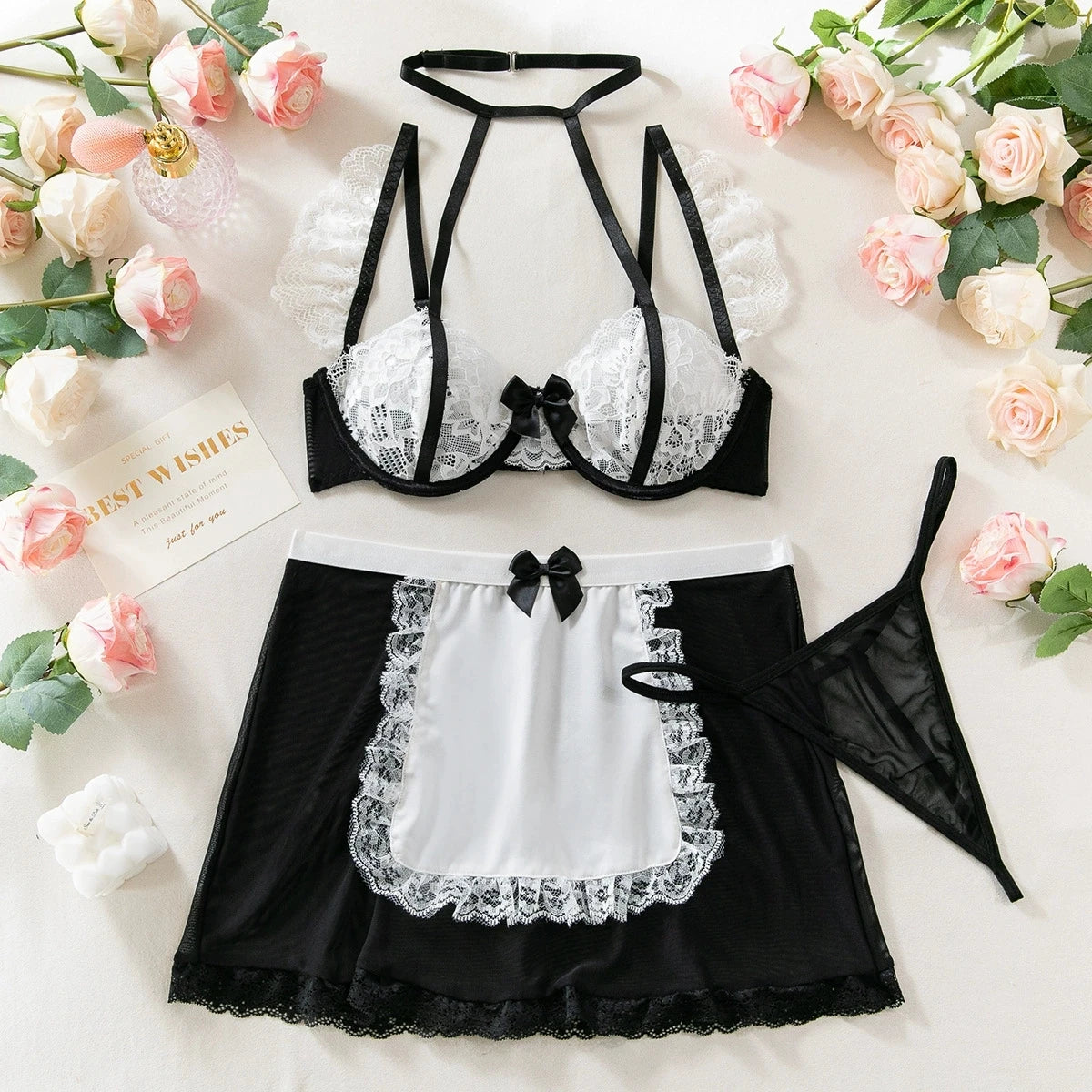 Christmas Halter Lace Bra & Skirt Set
