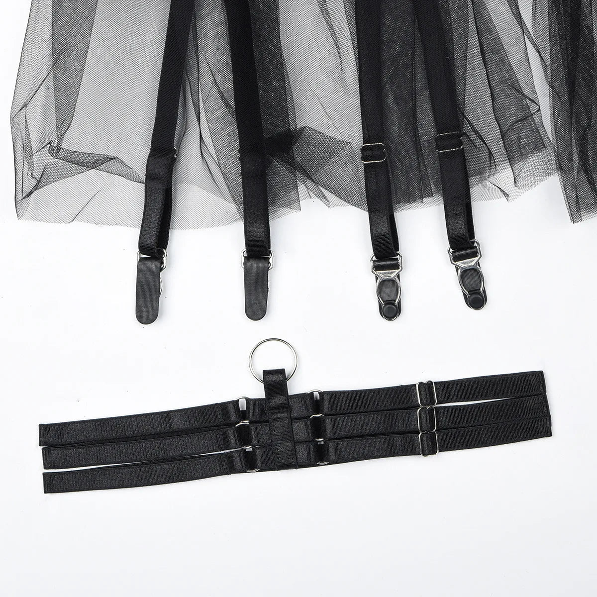 Black Sheer Lace Ruffle Skirt Lingerie Set