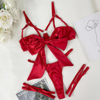 Satin Bra & Lace-Up Underwear Set