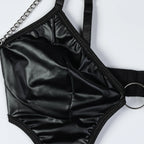 Black Leather Role Play Bodysuit Set
