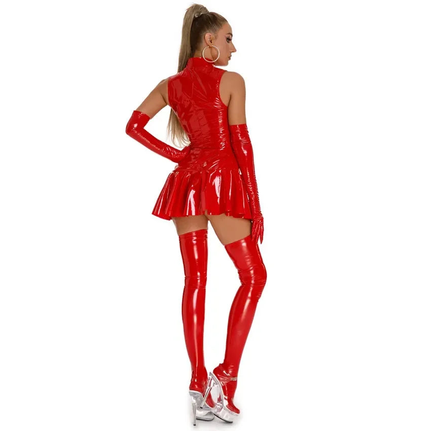 Glossy PVC Mini Dress with Zipper
