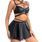 PU Leather Garter Lingerie Set