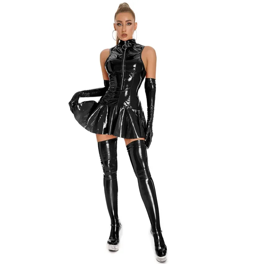 Glossy PVC Mini Dress with Zipper