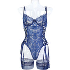 Fishnet Lace Corset Bodysuit Set