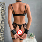 Black Leather Role Play Bodysuit Set