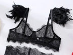 Lace Lingerie Set with Feather Trim