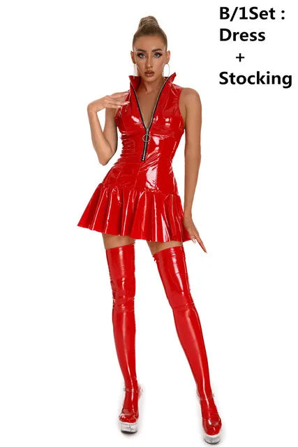 Glossy PVC Mini Dress with Zipper