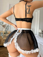 Red Sheer Mesh Bra & Back-Slit Skirt Set