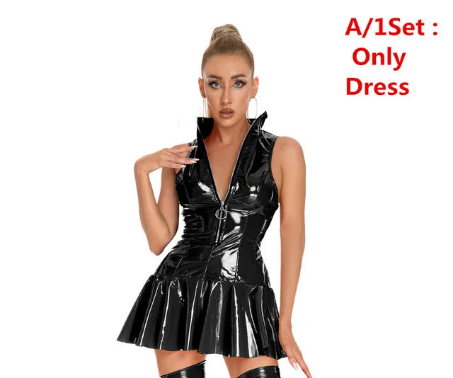 Glossy PVC Mini Dress with Zipper