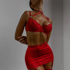Satin Lace Halter Lingerie Set