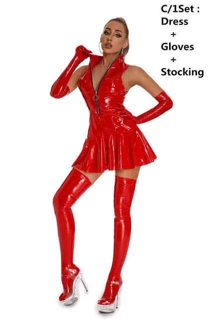 Glossy PVC Mini Dress with Zipper