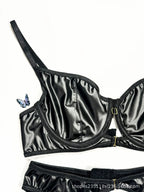 Black Gothic Lace & Leather Lingerie Set