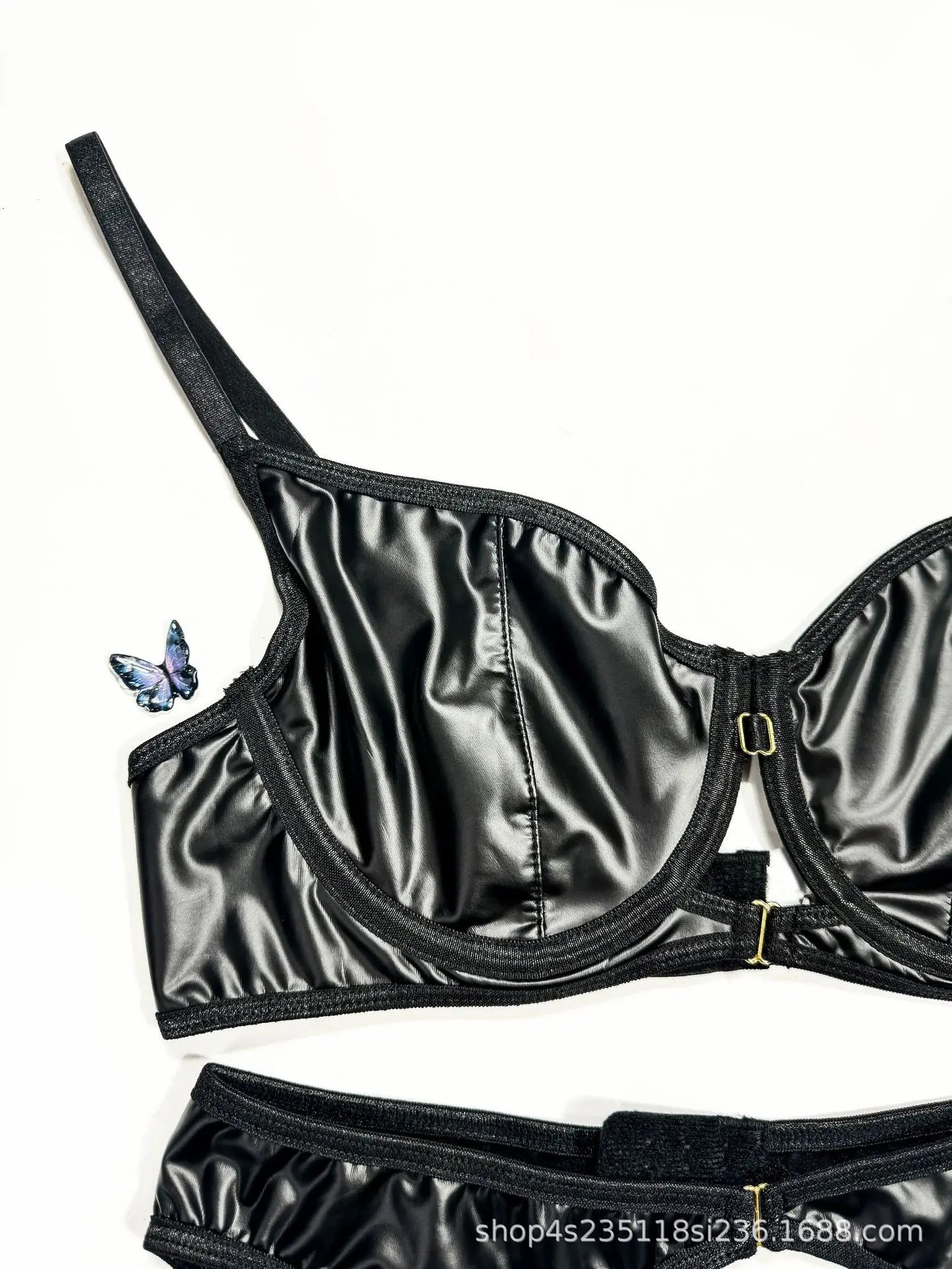 Black Gothic Lace & Leather Lingerie Set