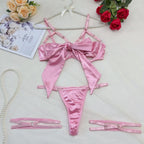 Satin Bra & Lace-Up Underwear Set