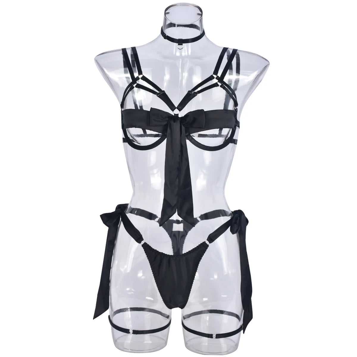 Lace-Up Sheer Mesh Lingerie Set