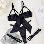 Satin Bra & Lace-Up Underwear Set