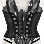 Black Lace-Up Mesh Bodysuit & Corset Set