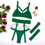 Black Chain Detail Push-Up Bra & Garter Set