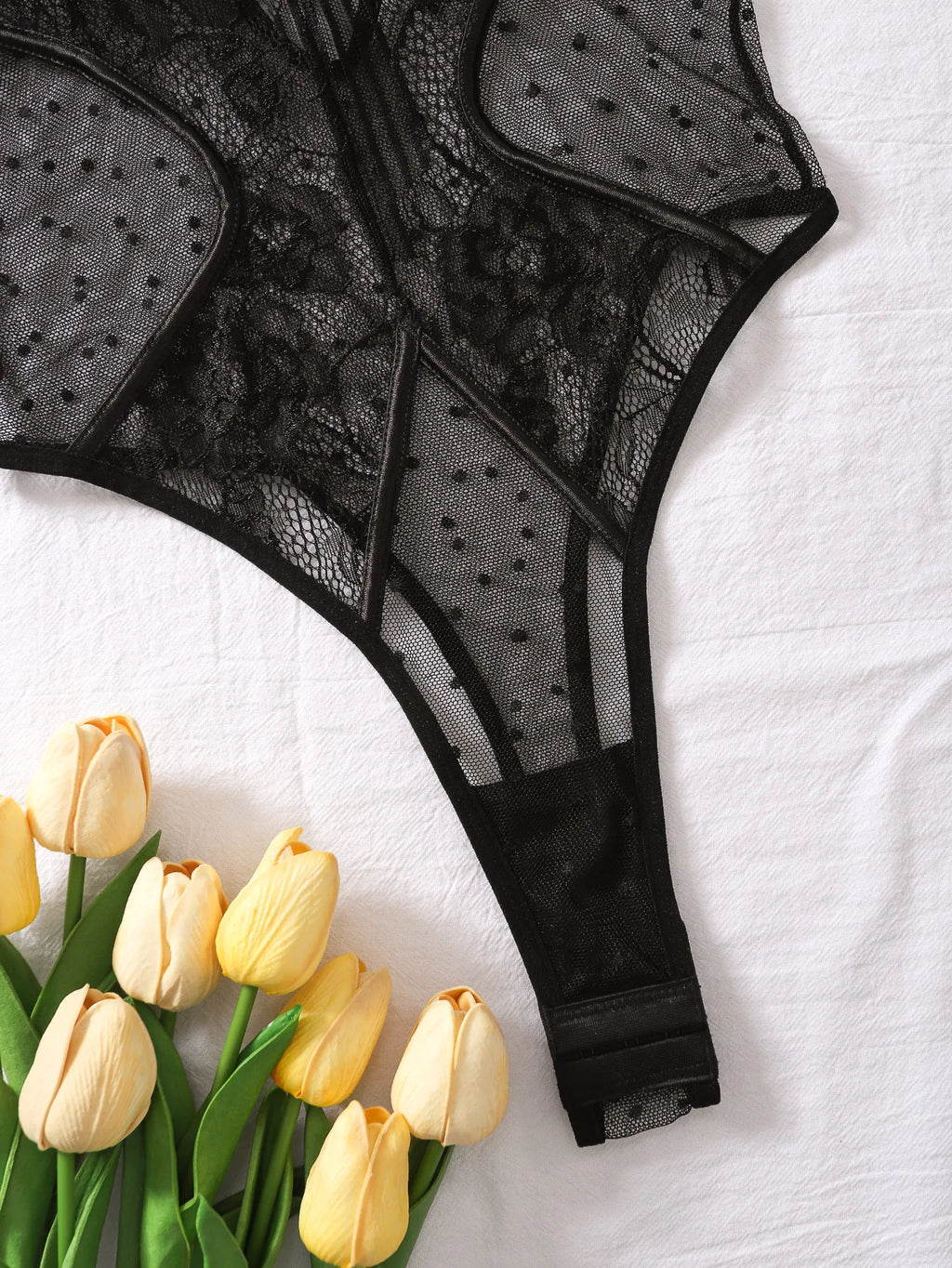 Black Deep V Lace Bodysuit