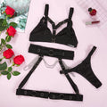 Black Chain Detail Push-Up Bra & Garter Set
