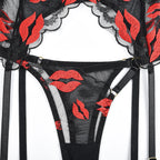 Red Sheer Lace Bodysuit Lingerie Set