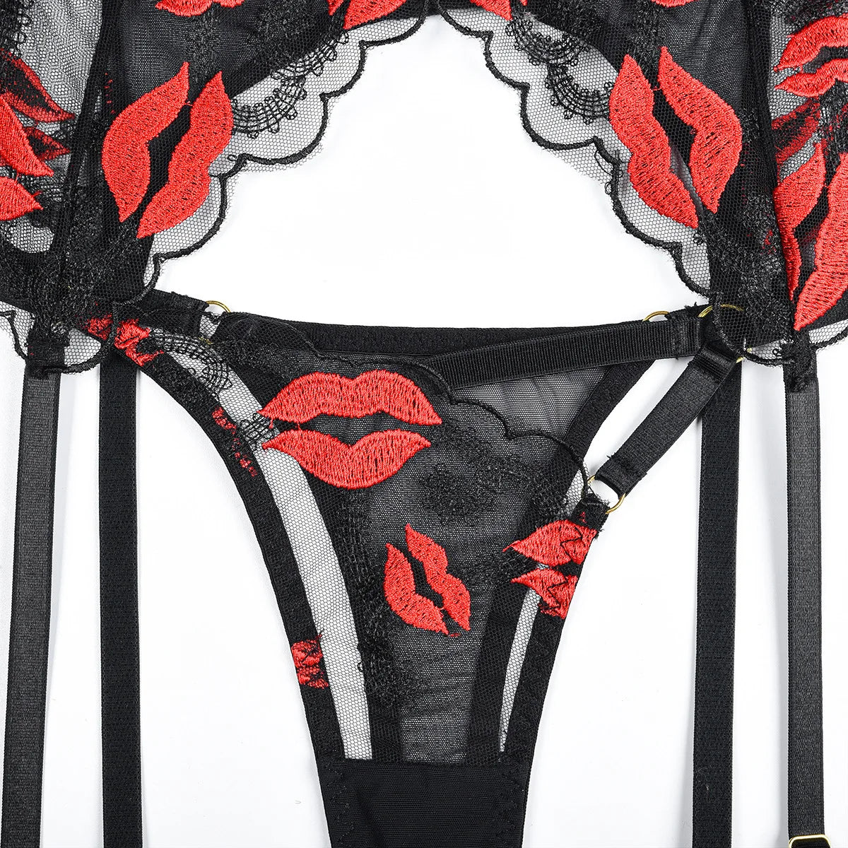 Red Sheer Lace Bodysuit Lingerie Set