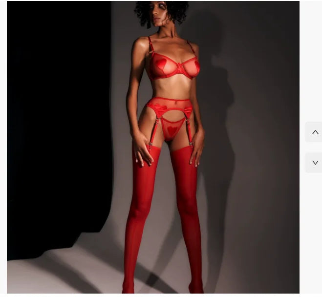 Sheer Heart Mesh Bra & Garter Lingerie Set