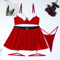 Red Velvet Christmas Lingerie Set with Garter