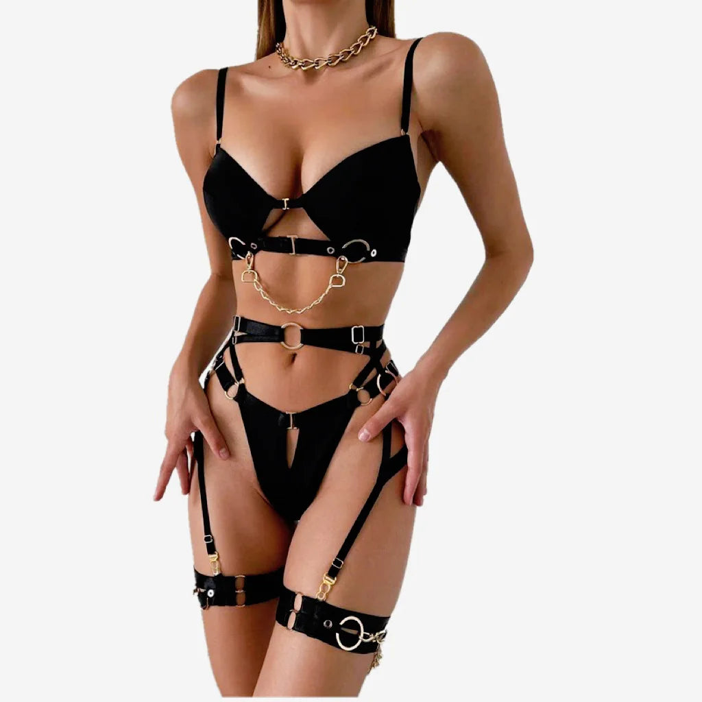 Chain Detail Lace Lingerie Set