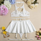 Leather Plunge Bra & Skirt Lingerie Set