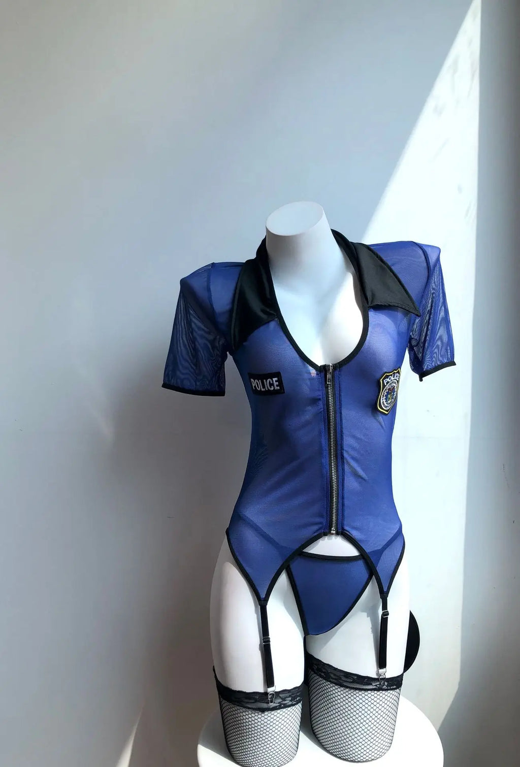 Blue Police Mesh Lingerie Set